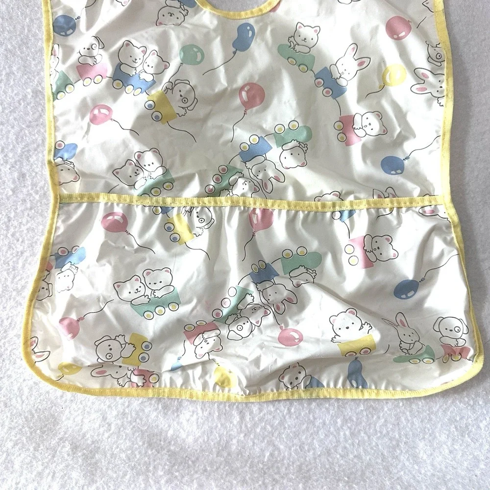 Vintage Gerber Toddler Snap‎ On Vinyl Bib Crumb Catcher Pocket Bunny Train